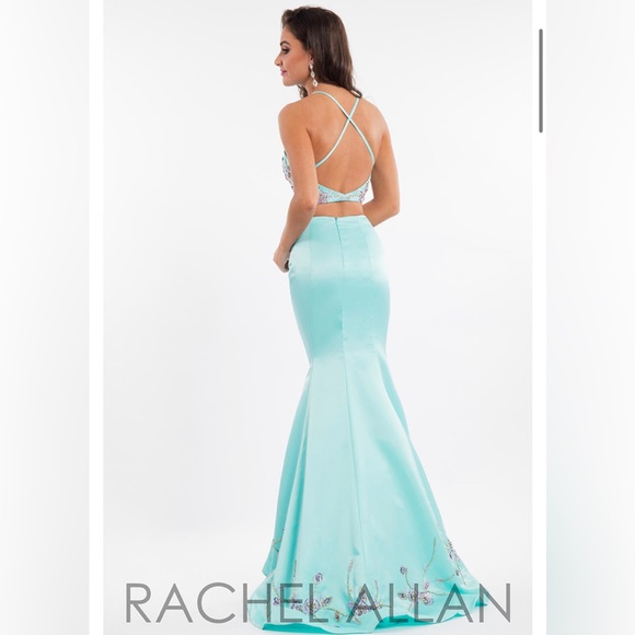 Rachel Allen Size 6 Turquoise two-piece floral prom dress - Picture 2 of 5